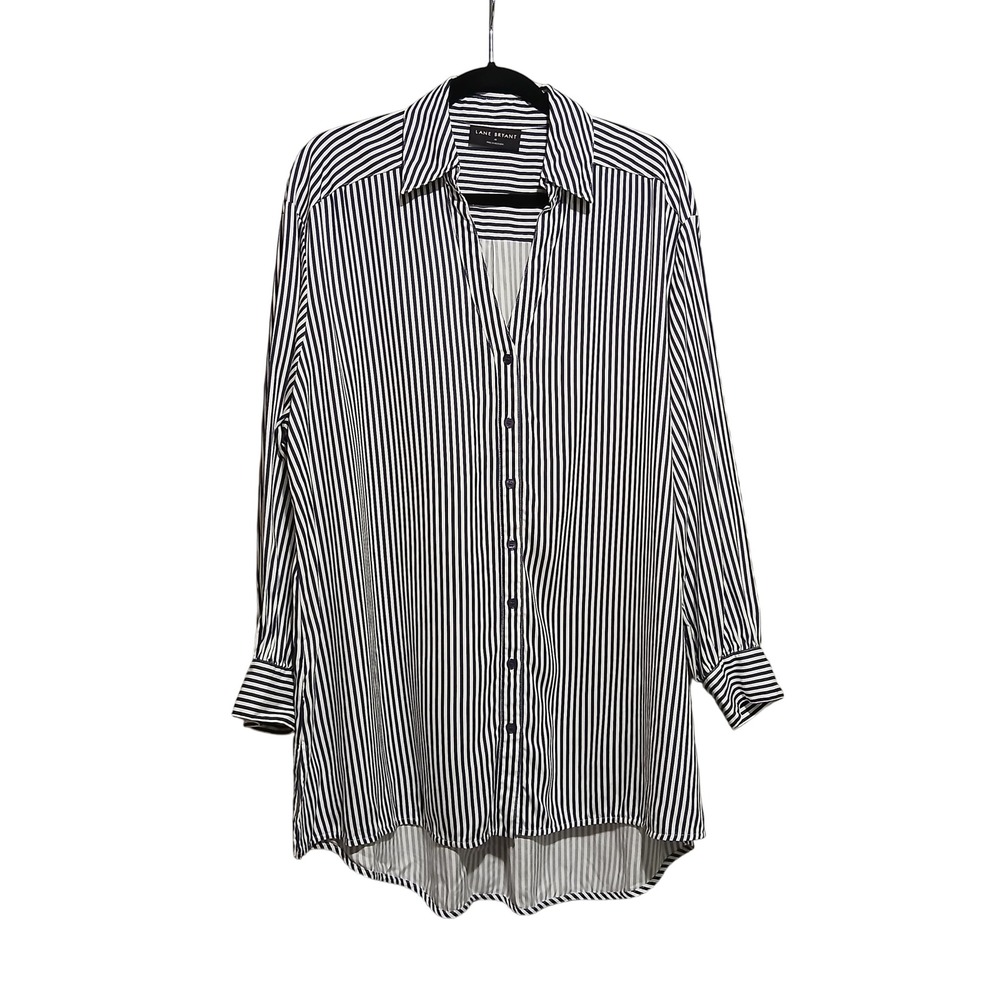 Lane‎ Bryant Blue& White Striped 100% Lyocell Button Down Shirt Dress